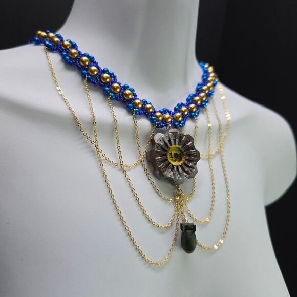 Handmade 18k gold Plated Fallout Vault 101 Inspired Victorian Waterfall Necklace - Picture 3 of 12